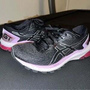 Asics Black and Purple Sneakers with Mesh Construction